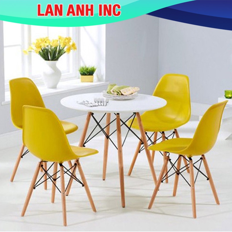 Bộ bàn ăn cafe tròn 4 ghế đẹp hiện đại giá rẻ Eames LA-BBA01