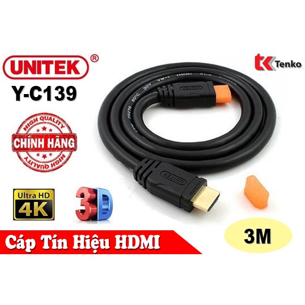 Cáp HDMI 3m hỗ trợ 3D, 4K x 2K Unitek Y-C139