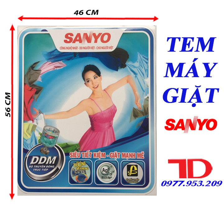 Miếng dán máy giặt SANYO, tem dán trang trí máy giặt SANYO mẫu 1