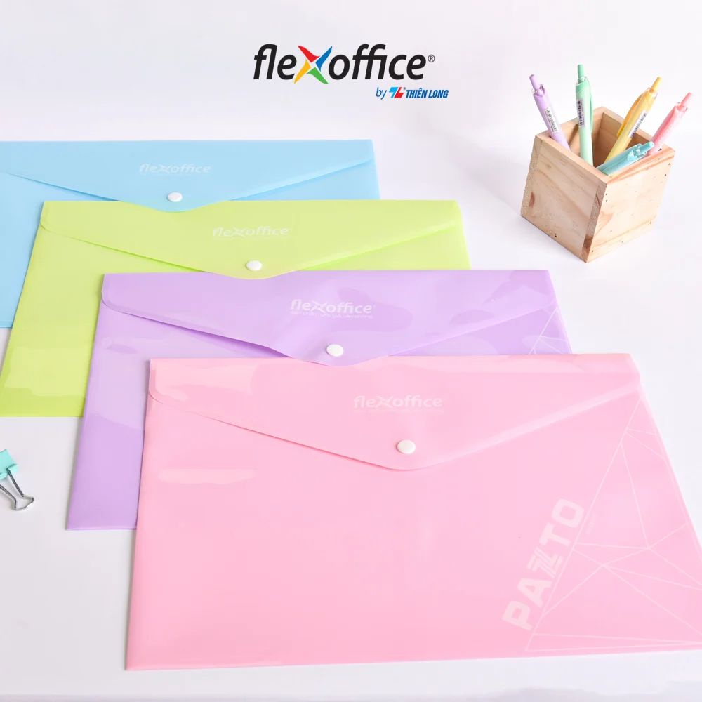[Chọn màu] Bìa nút Pazto màu Pastel Thiên Long Flexoffice FO-CBF010 / Túi cúc khổ F4 Thiên Long CBF010 - 1 cái