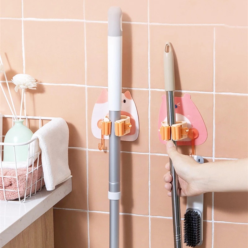 [Mới] Giá Đỡ Chổi / Cây Lau Nhà Gắn Tường Họa Tiết Hoạt Hình Có Móc / Kẹp Sắp Xếp Gọn Gàng Phù