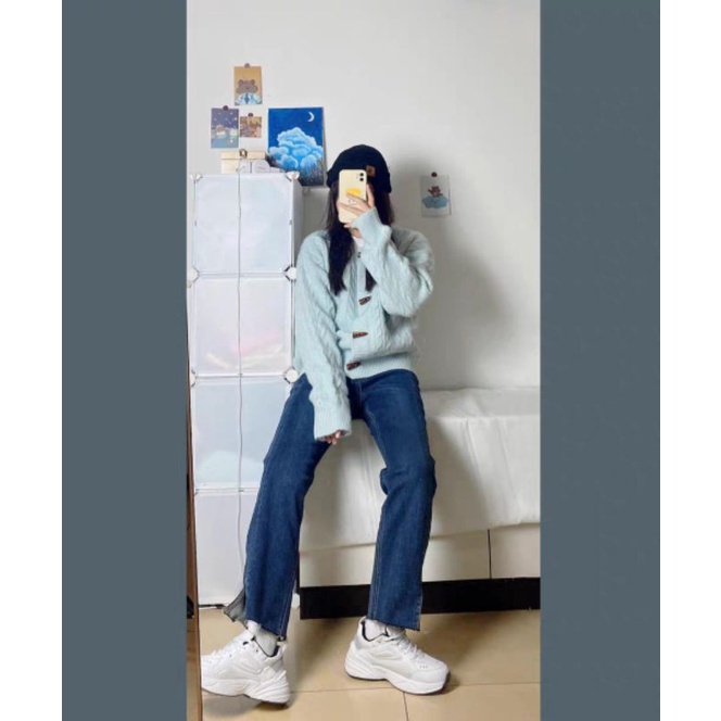 Áo len cardigan cài khuy gỗ - áo len vặn dày dặn