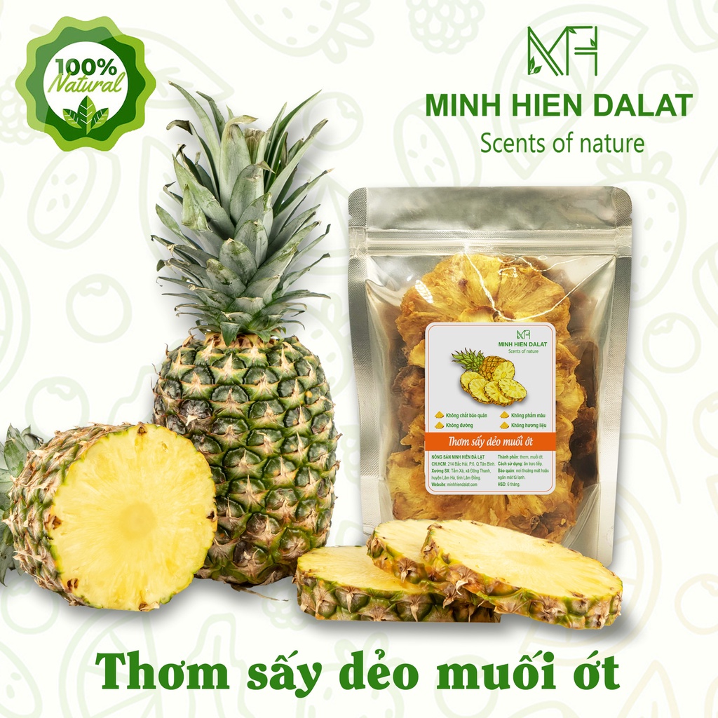 Thơm sấy mộc/ sấy muối ớt hoàn toàn không đường - Khóm sấy - Dứa sấy vị tự nhiên, ít ngọt Minh Hiền Đà Lạt HSD T5/2024