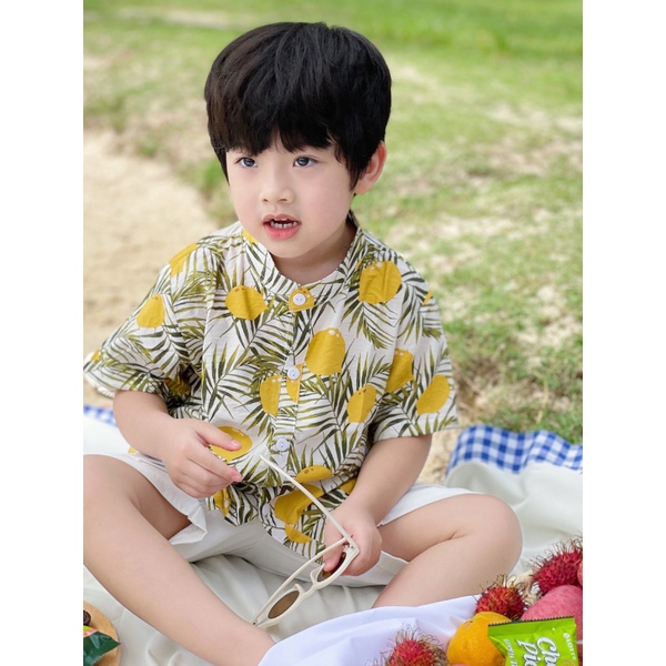 Áo sơ mi họa tiết bé trai, chất tơ đũi Nhật cho bé đi biển, đi du lịch, quần áo mùa hè bé trai 2 3 4 5 6 7 8 9 10 tuổi
