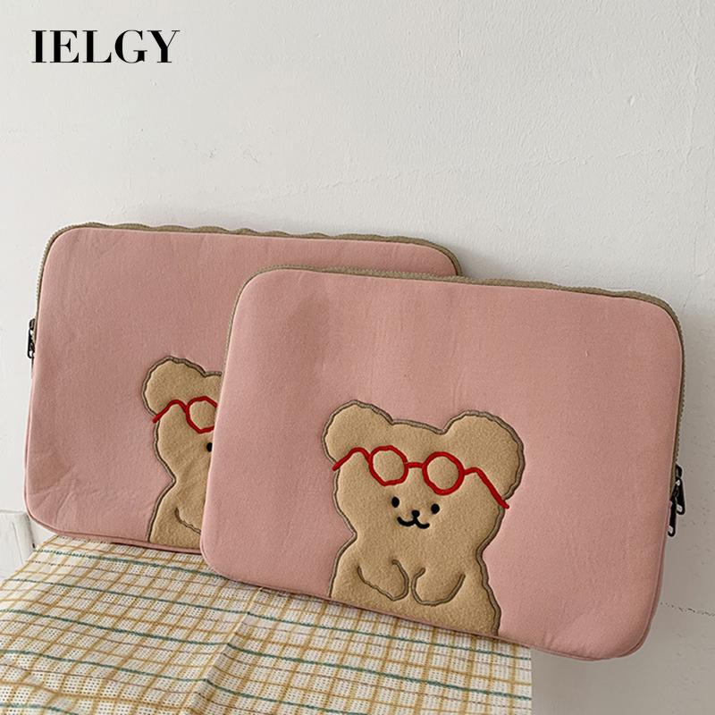 Ielgy Túi Xách Đựng Máy Tính Xách Tay Hình Gấu Đeo Mắt Kính 11 inch Phong Cách Hàn Quốc Cho Nữ