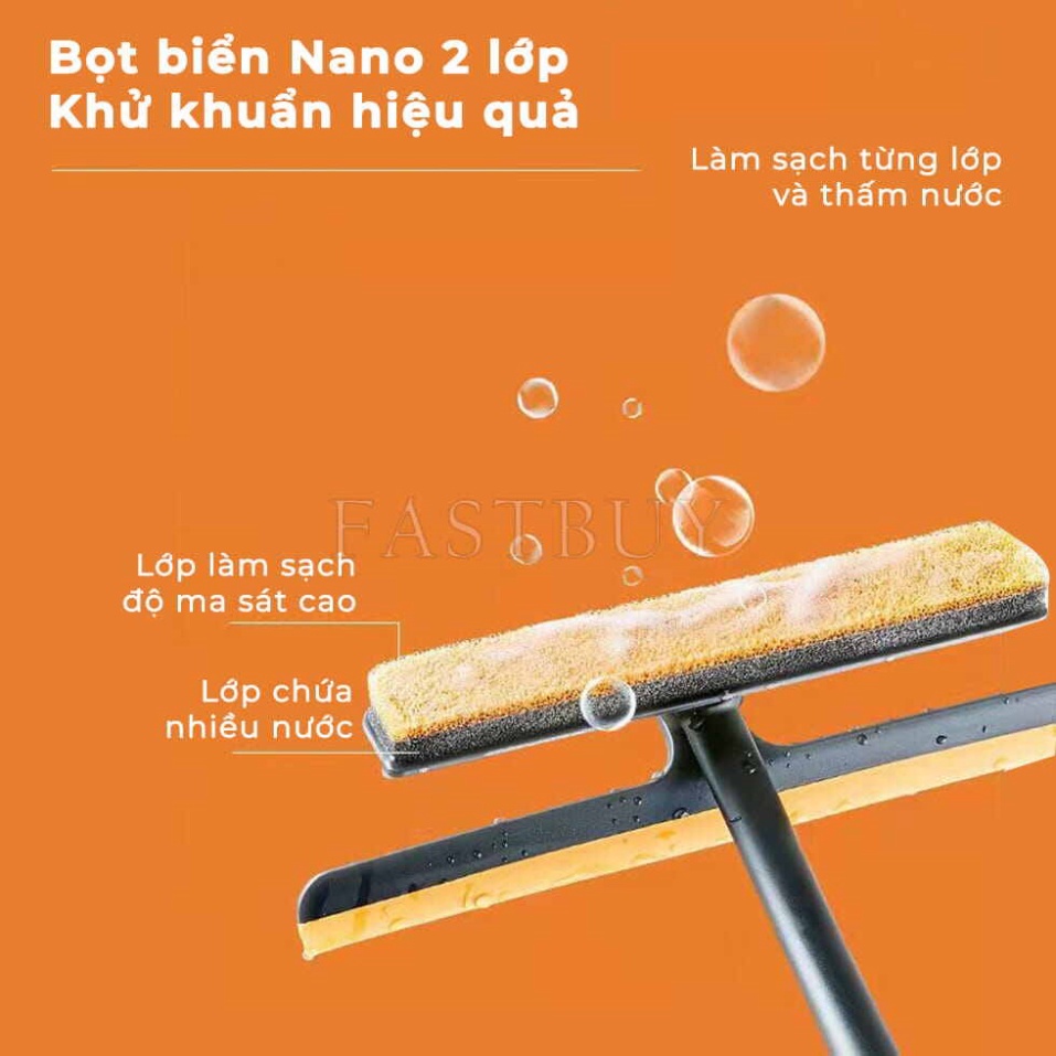 Cây lau kính đa năng 3trong1,Chổi lau kính gạt nước 2 đầu xoay 360 độFREESHIPDụng cụ lau cửa kính cầm tay tiện dụng