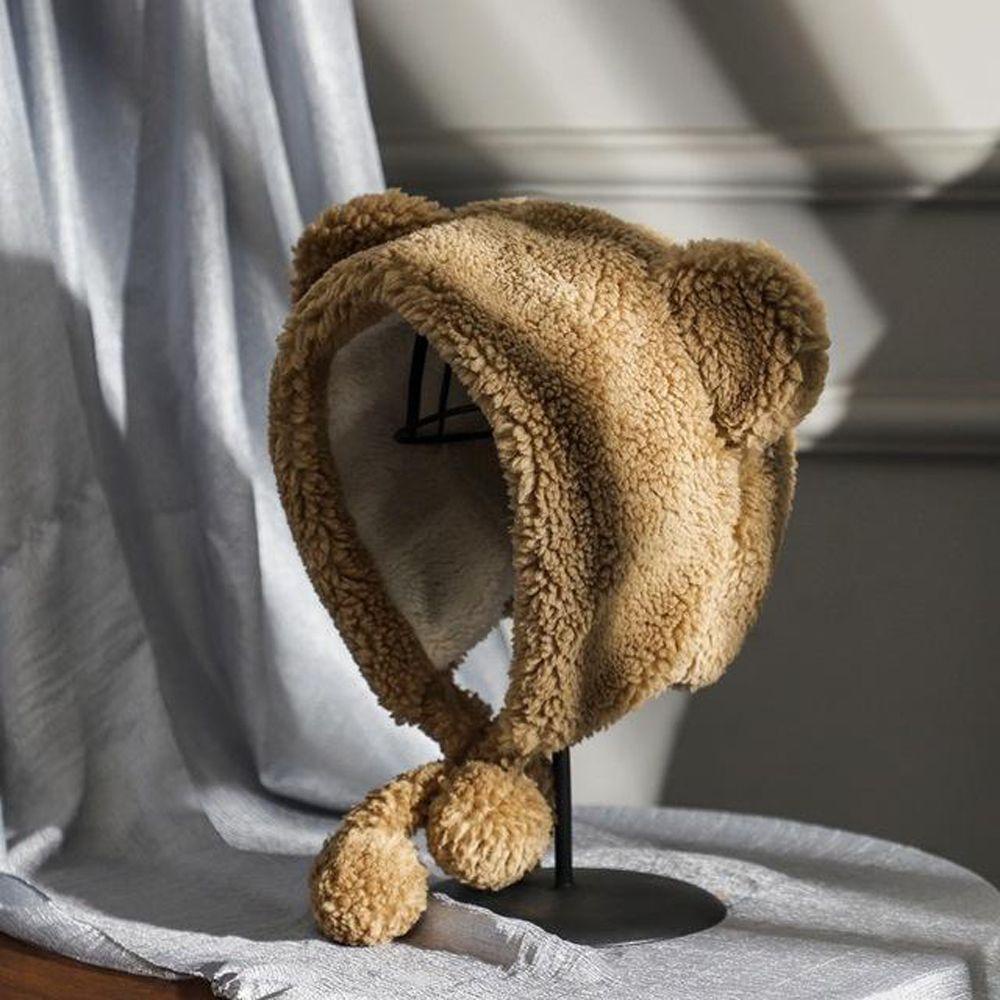Nón Len Dày Dặn Giữ Ấm Hình Tai Gấu Dễ Thương Nhiều Màu Tùy Chọn Cho Nữ