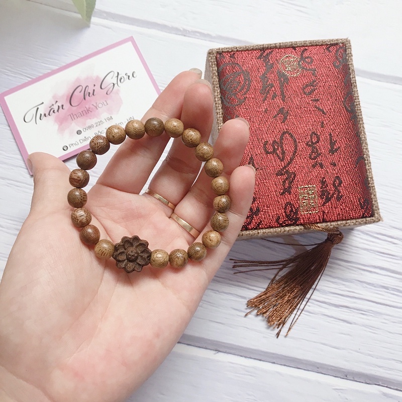 Vòng Tay Trầm Hương Mix Hoa Sen 💥 HÀNG CHUẨN💥 Vòng Trầm Hương Tự Nhiên Tặng Kèm Hộp Gấm.Sang Trọng.