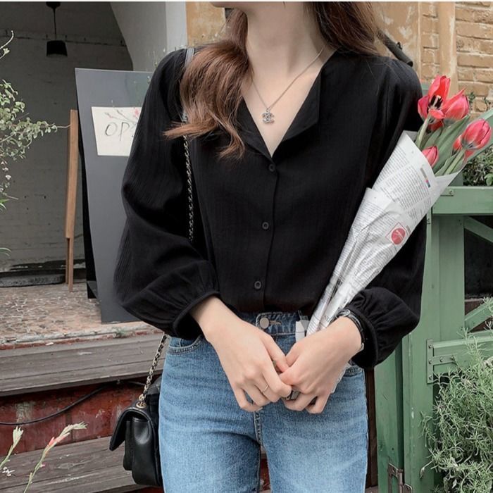 Áo kiểu BH tay dài phồng màu sắc ngọt ngào phong cách retro Pháp thời trang cho nữ