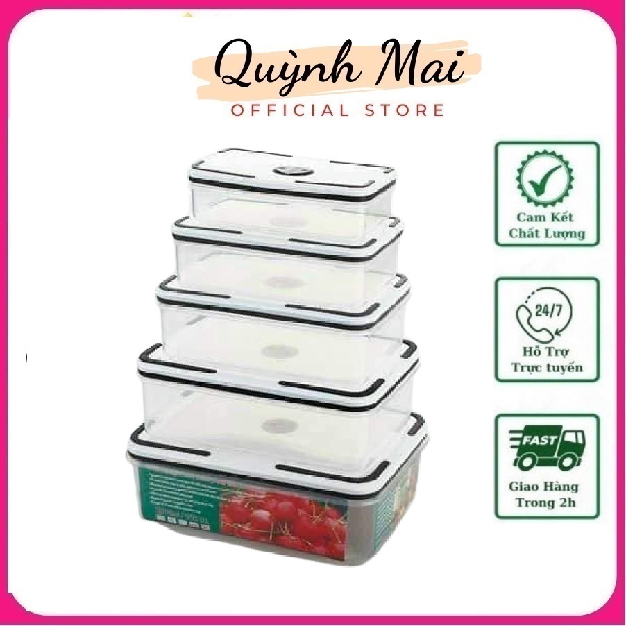 Set 5 hộp đựng thực phẩm đồ ăn để tủ lạnh, hộp đựng thức ăn hình chữ nhật, chất liệu nhựa cao cấp