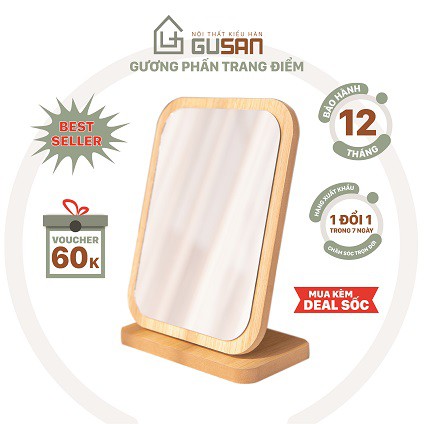 Gương trang điểm để bàn khung gỗ GUSAN gương bàn phấn mini cầm tay, dễ dàng mang đi, có thể gập tiện lợi, không có đèn