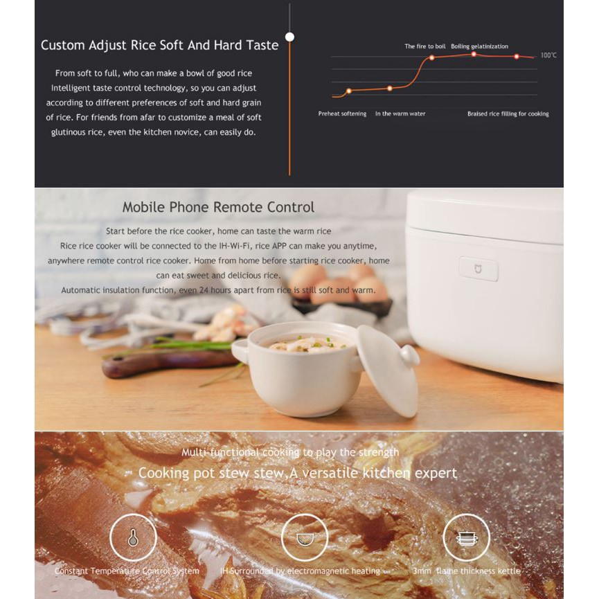 Nồi Cơm Điện Xiaomi Thông Minh Cao Tần 3L-4L không IH 1.6L/4L Nhiều chế độ nấu cơm cho nhiều loại gạo khác nhau