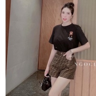 Set 3 món fendi, áo thun thêu nổi mixx quần sooc kèm đai