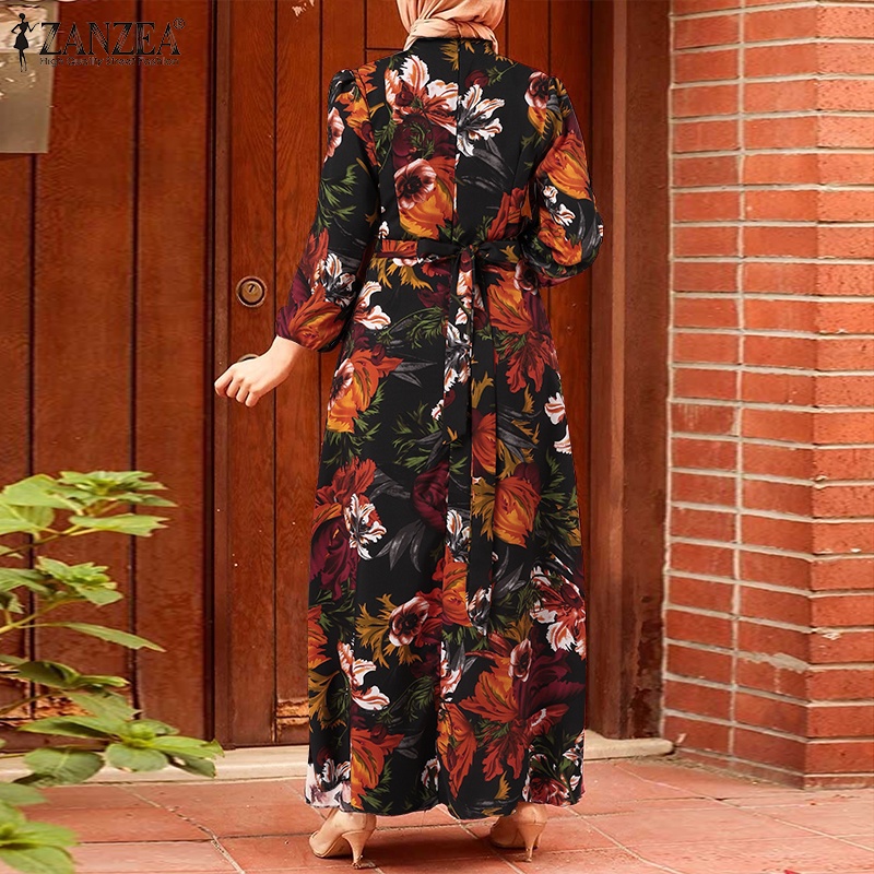 Zanzea Đầm Maxi Tay Ngắn Cổ Tròn Họa Tiết Hoa Thời Trang Cho Nữ