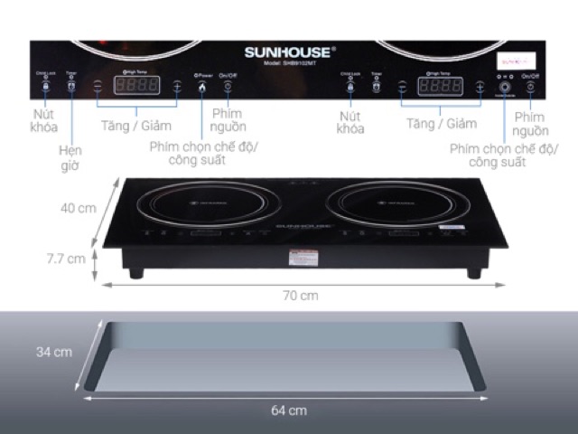Bếp hồng ngoại đôi Sunhouse SHB9102MT