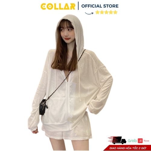 Set 2 món nữ COLLAR áo khoác khóa kèo liền mũ form rộng kèm quần sooc đùi ống rộng vải tăm dày dặn ulzzang