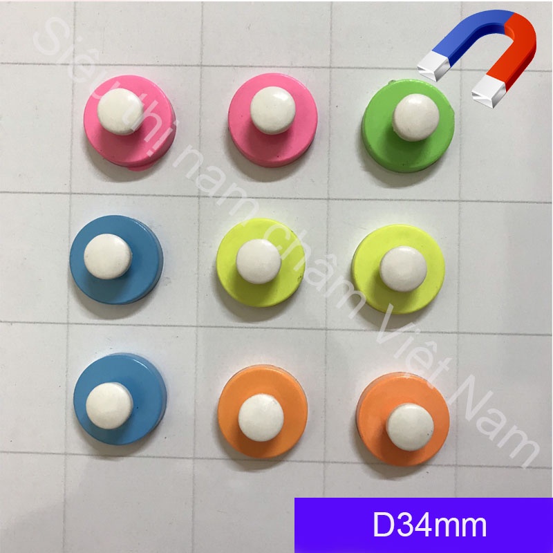 Nam Châm núm tròn Đính Bảng Từ Bọc Sắt Mạ Inox - Bộ 10 Viên nhiều màu