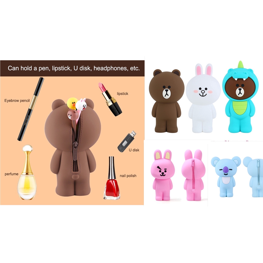 Túi Đựng Bút Bằng Silicone Cỡ Lớn In Hình Gấu Nâu Bts