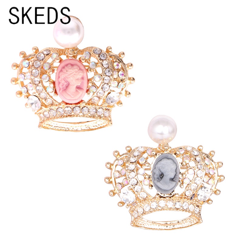 Ghim Cài Áo Hình Vương Miện Đính Đá Và Ngọc Trai Nhân Tạo Sang Trọng