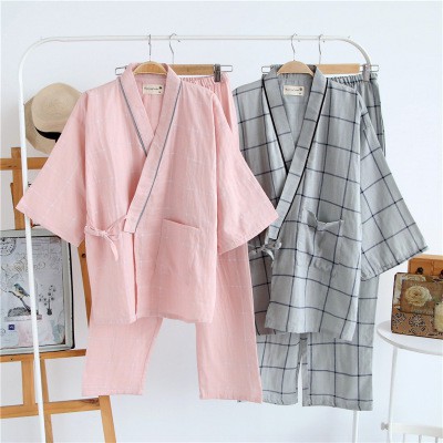 Bộ Đồ Ngủ Vải Cotton Kiểu Kimono Nhật Bản Thời Trang Mùa Hè Cho Nam Nữ