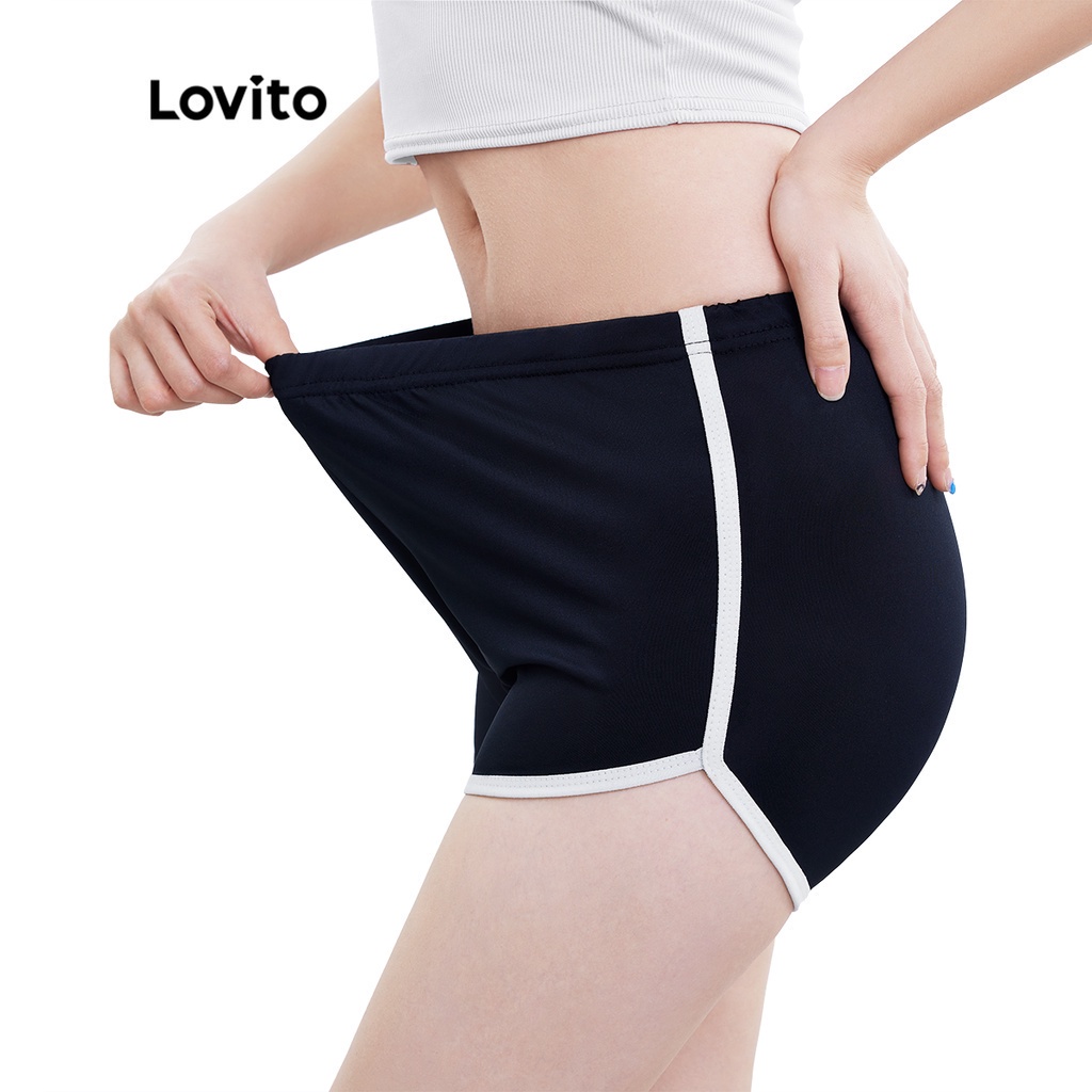 Quần short Lovito L00106 màu xanh lam/ xám/ đen thoải mái khi mặc phong cách thể thao phối màu tương phản