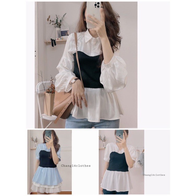 Áo sơ mi vạt xoè 2 dáng tay ngắn và tay dài