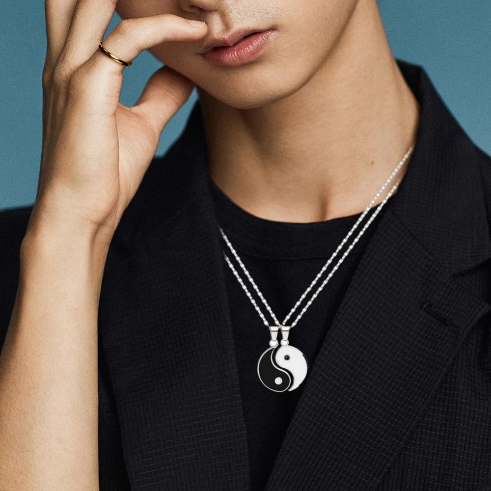 Vòng cổ Đôi Hình Bát Quái Âm Dương Đen Trắng Trung Hoa Cổ Điển Có Thể Điều Chỉnh