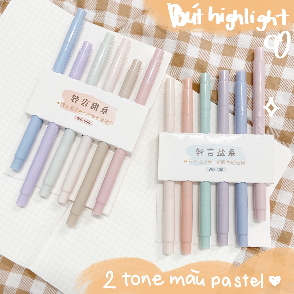 SET 6 BÚT HIGHLIGHT ĐẦU NHỎ WD-006 TONE MÀU PASTEL ĐÁNH DẤU BÀI HỌC TAKE NOTES