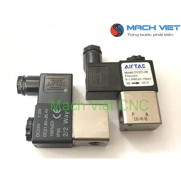 Van điện từ Airtac 24VDC cho máy cắt Oxy-gas Van 2/2, Thường Đóng, Ren 13mm