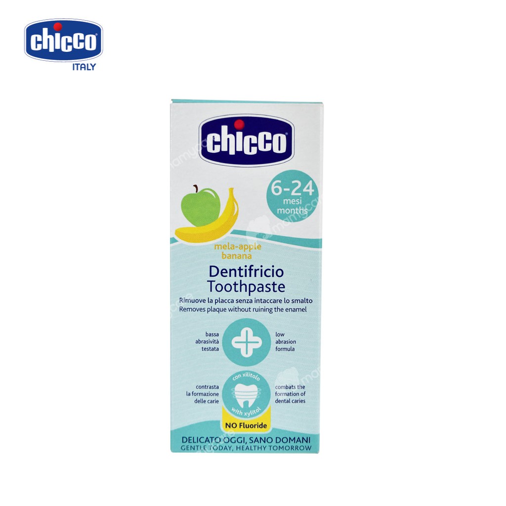 Kem đánh răng Chicco hương chuối, táo an toàn cho bé từ 6 tháng tuổi 50ml - MAMYCARE