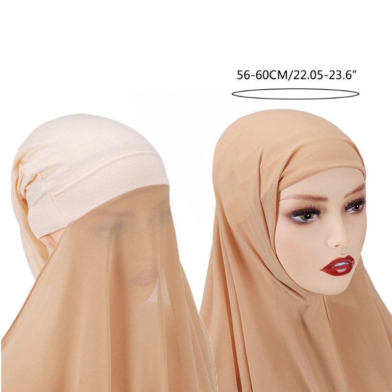 Khăn Voan Trùm Đầu Co Giãn Màu Trơn Đính Ngọc Trai Thời Trang