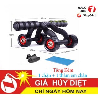 Con lăn tập cơ bụng 4 bánh tặng kèm thảm quỳ êm chân + cữ chặn an toàn