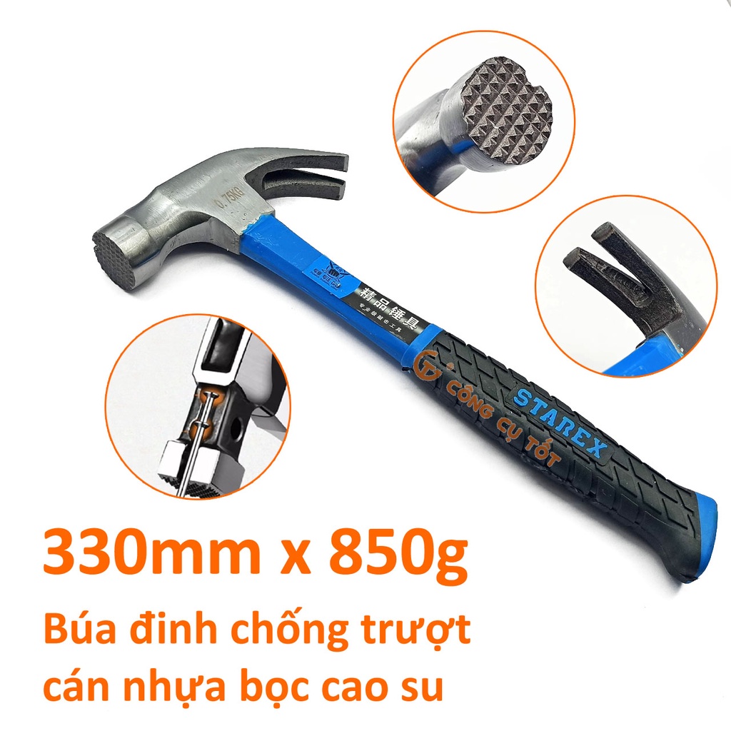 Búa đinh chống trượt cán nhựa xanh bọc cao su đen