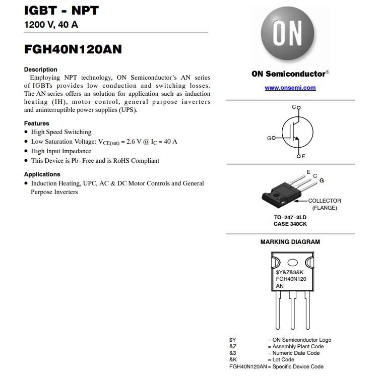 IGBT 40N120 FGH40N120AN 1200V 40A TO-247 mới chính hãng
