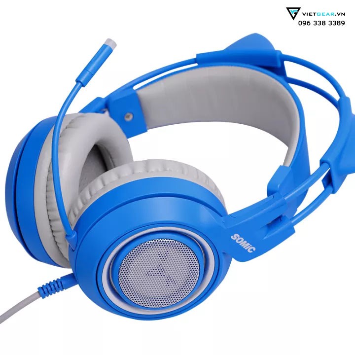 Tai nghe hình mèo Somic G952 mầu xanh có micro