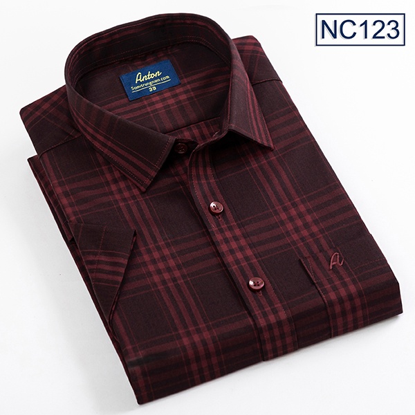 Áo Sơ Mi Nam Công Sở Trung Niên Ngắn Tay Thương Hiệu Anton Kẻ Caro Màu Đỏ Đô Sợi Tre Thấm Hút - NC123 | BigBuy360 - bigbuy360.vn