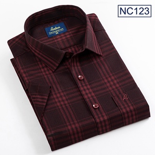Áo Sơ Mi Nam Công Sở Trung Niên Thương Hiệu Anton Màu Đỏ Đô Họa Tiết Kẻ Caro Đen Ngắn Tay Vải Sợi Tre Thấm Hút - NC123