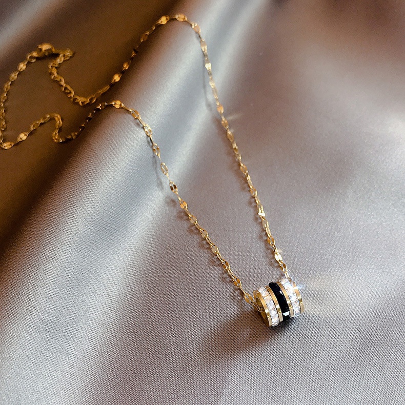 Dây Chuyền Thép Titan Màu Vàng Hồng Đính Đá Zircon Toàn Diện Thời Trang
