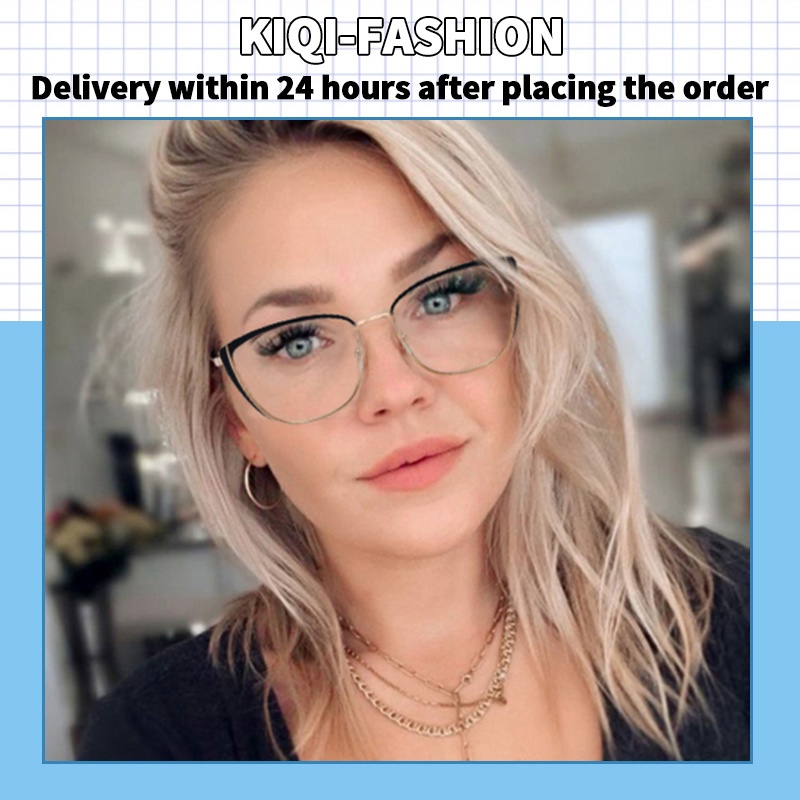 Kính Cận Gọng Kim Loại Tròng Hình Mắt Mèo Chống Ánh Sáng Xanh Thời Trang Phương Tây Cổ Điển Cho Nữ