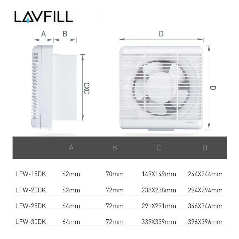 Quạt thông gió 2 chiều gắn tường, đẹp - êm - khỏe bề mặt 250x250mm LAVFILL LFW-15DK