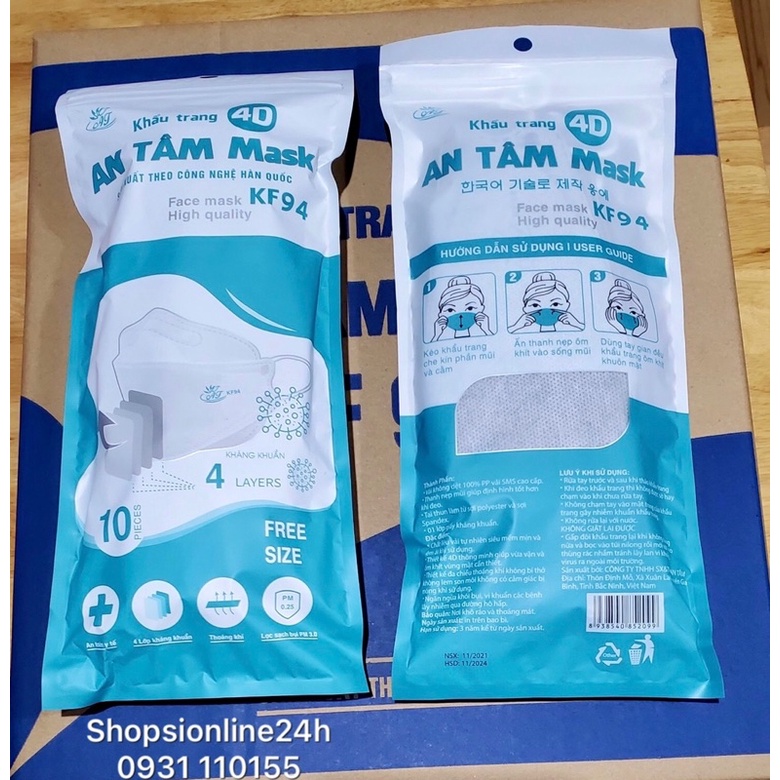 ✅ Thùng 300 cái khẩu trang y tế 4 lớp kf94 4D An Tâm Màu xám