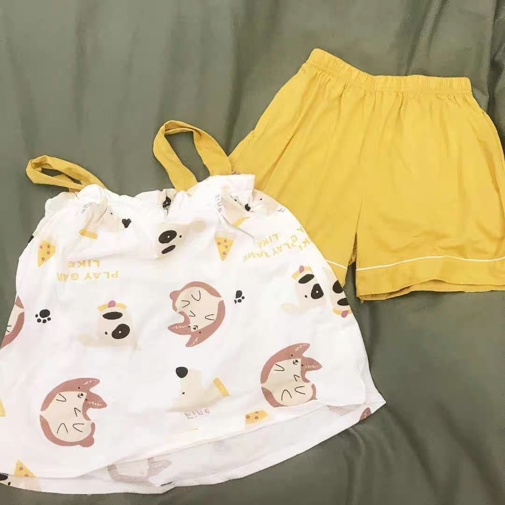 XẢ HÀNG XSU146 Bộ ngủ 2 dây thun cotton cho nữ