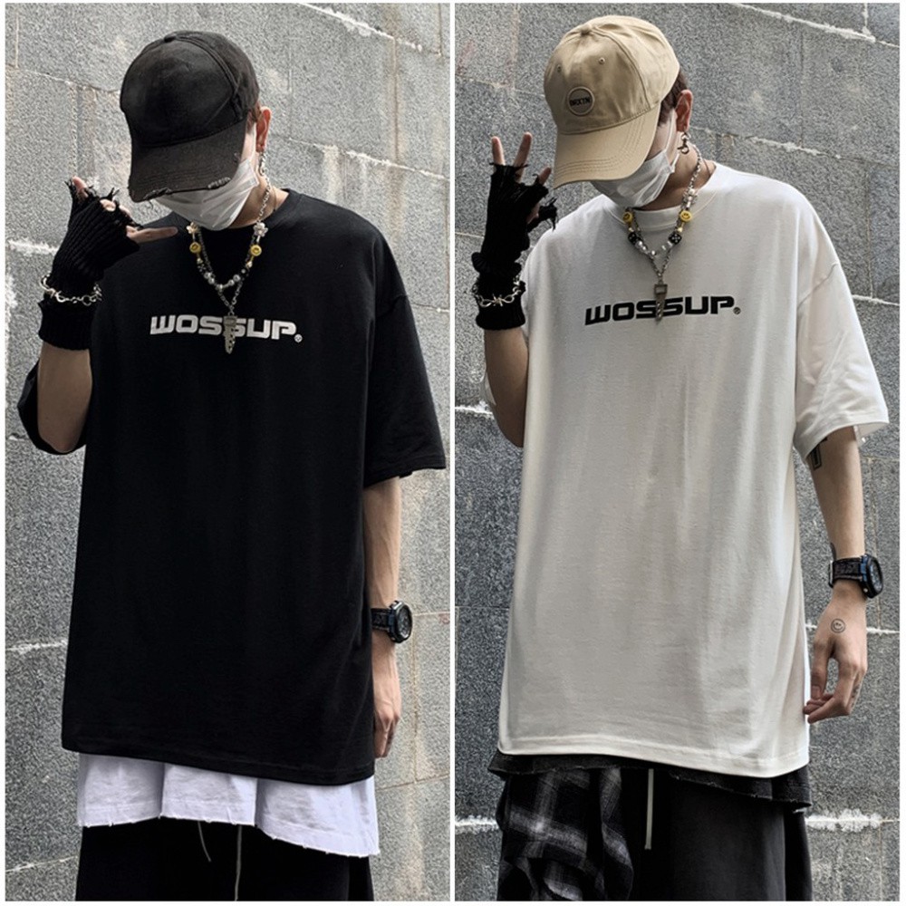 Áo thun tay lỡ nam nữ phong cách đường phố mùa hè, áo phông tay lỡ unisex form rộng Wossup A107