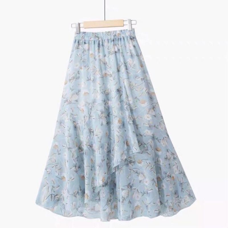 Chân váy voan họa tiết hoa nhí Vintage dáng dài nhiều màu