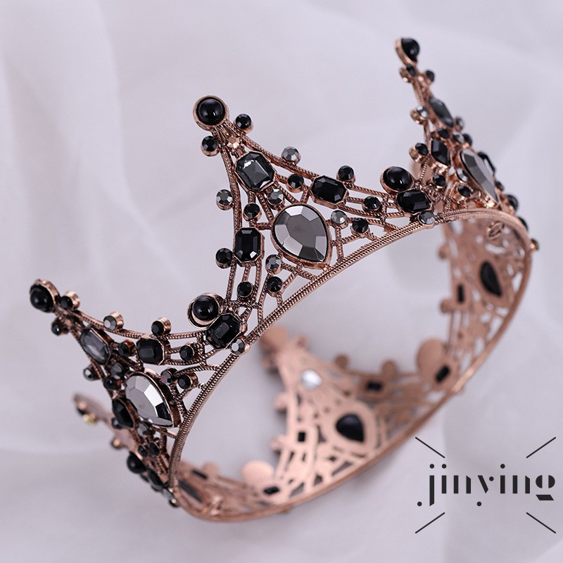 GETNOIVAS ❤S Wind Vintage Baroque Tiara Black Beads Tiaras Crowns Hairband Royal Queen Headband for Women Chri