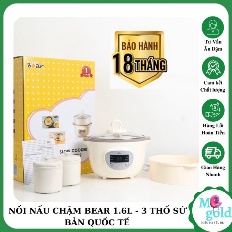 NỒI NẤU CHÁO CHẬM BEAR 1.6lit,🔥TẶNG LẮC CƠM🔥 NỒI NINH HẦM ĐA NĂNG CHƯNG CÁCH THỦY CHO BÉ MGT