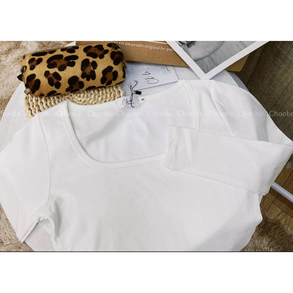 [ Chuyên sỉ ] Áo Croptop Tay Dài Cổ Vuông - Áo Thun Dài Tay Cổ Vuông