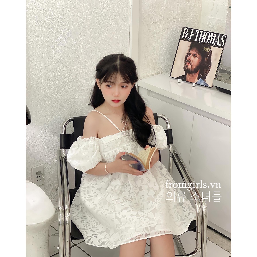 Váy yếm trễ vai, đầm trễ vai buộc dây yếm sexy dáng babydoll - V93