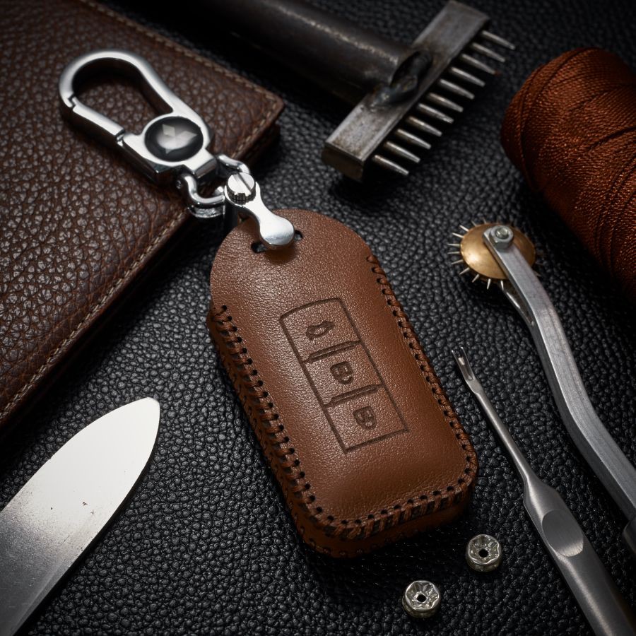 Bao Da Chìa Khóa Ô Tô Mitsubishi Attrage / Outlander / Xpander 3 Nút Da Bò opkey