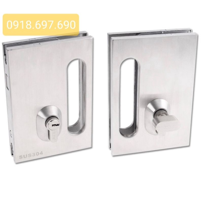 khoá cửa kính lùa Inox 304 bản vuông tay âm liền 833